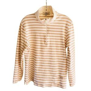 Dismero Luxury Striped 3/4 Zip Women's Henley Beige & White Designer Pullover L